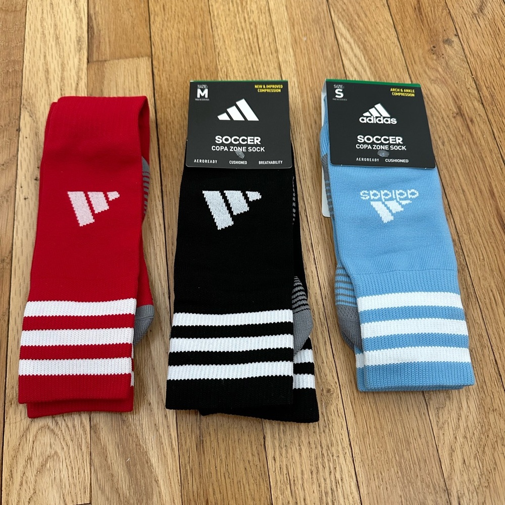 Adidas Kids Soccer Copa Zone Socks - Red, Black, and Blue